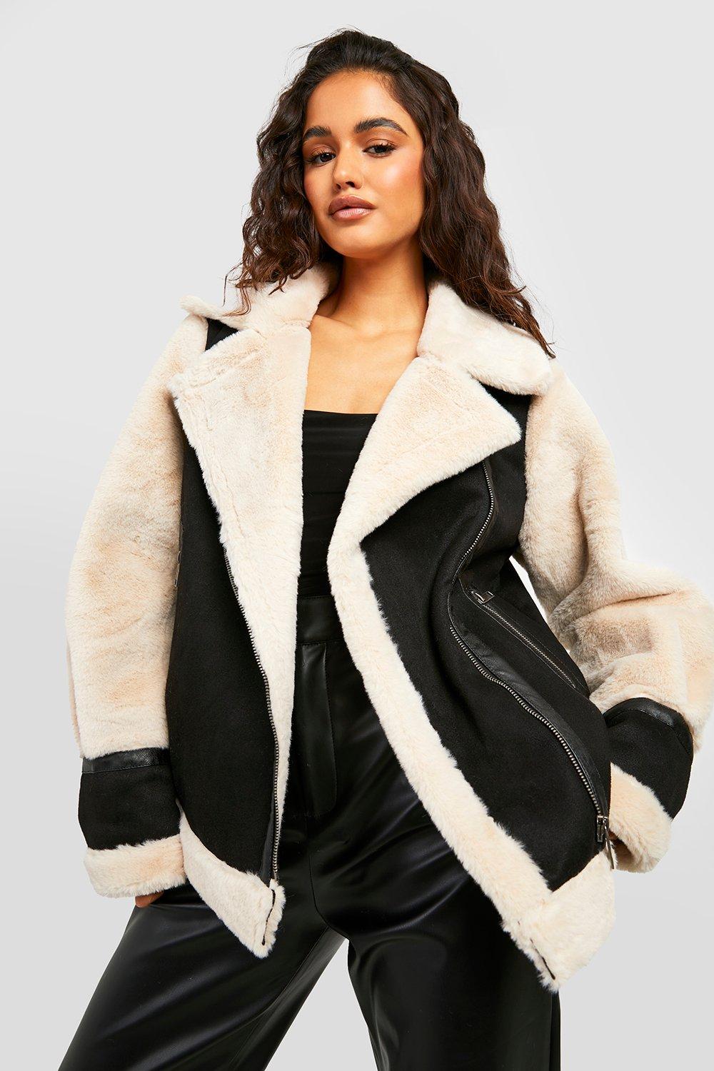 Faux Fur Aviator Jacket boohoo IE