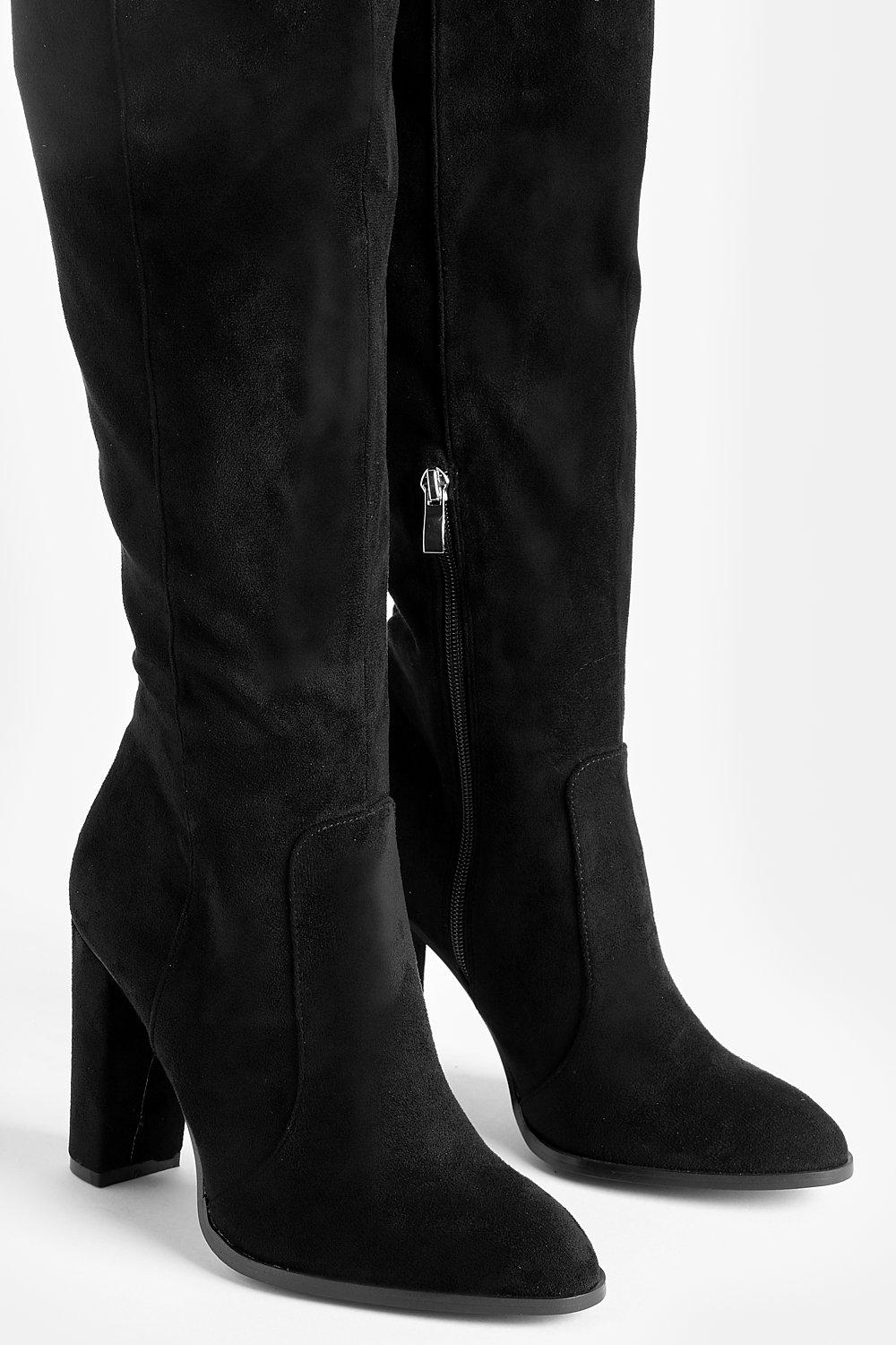 Black round toe sales knee high boots