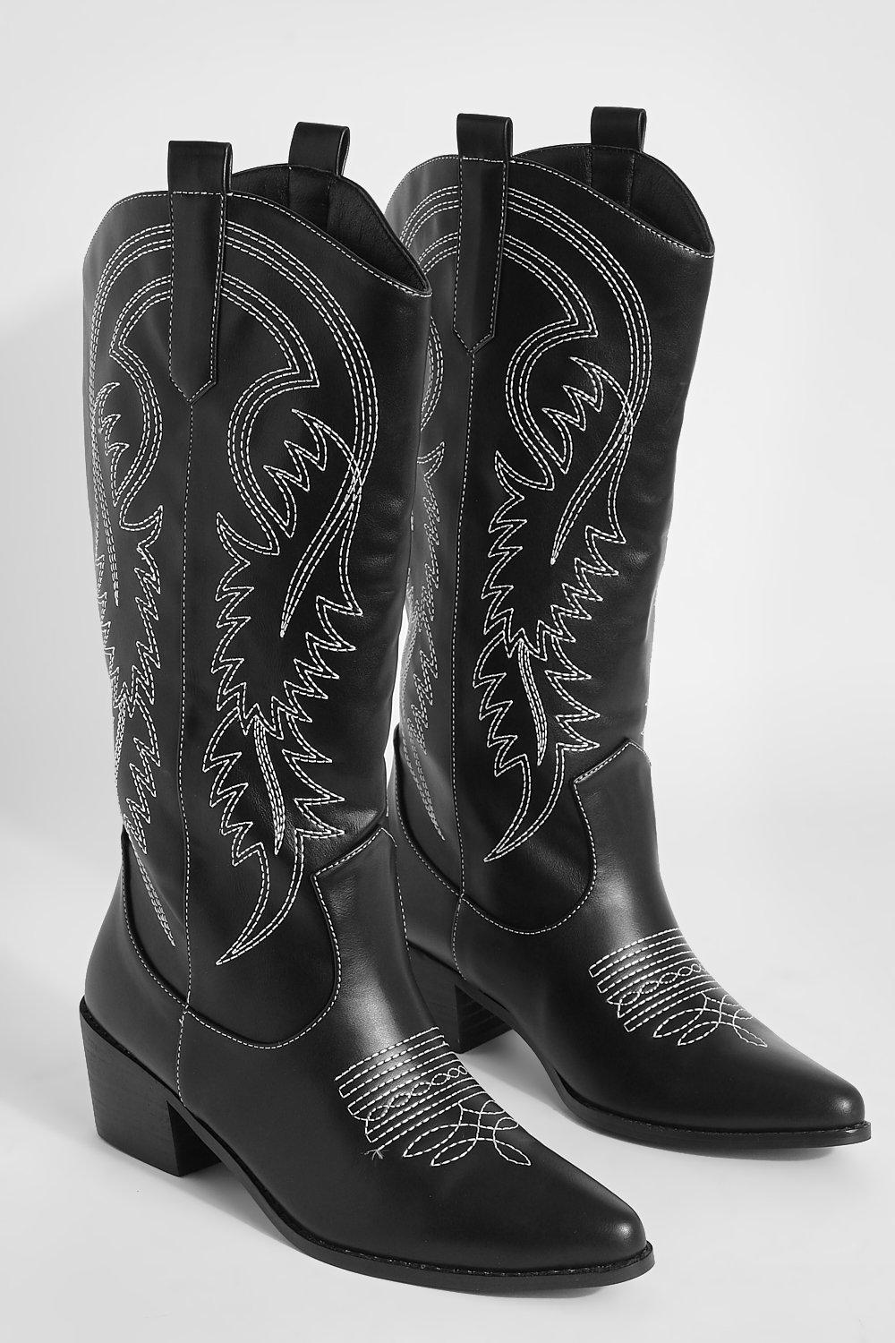 Black embroidered 2024 cowboy boots