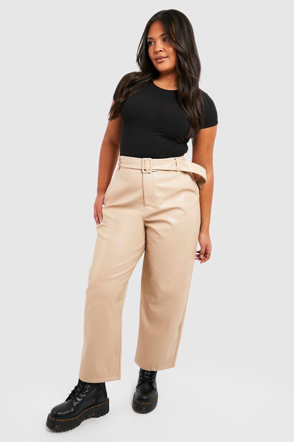 Plus Pu Faux Leather Belted Tapered Pants