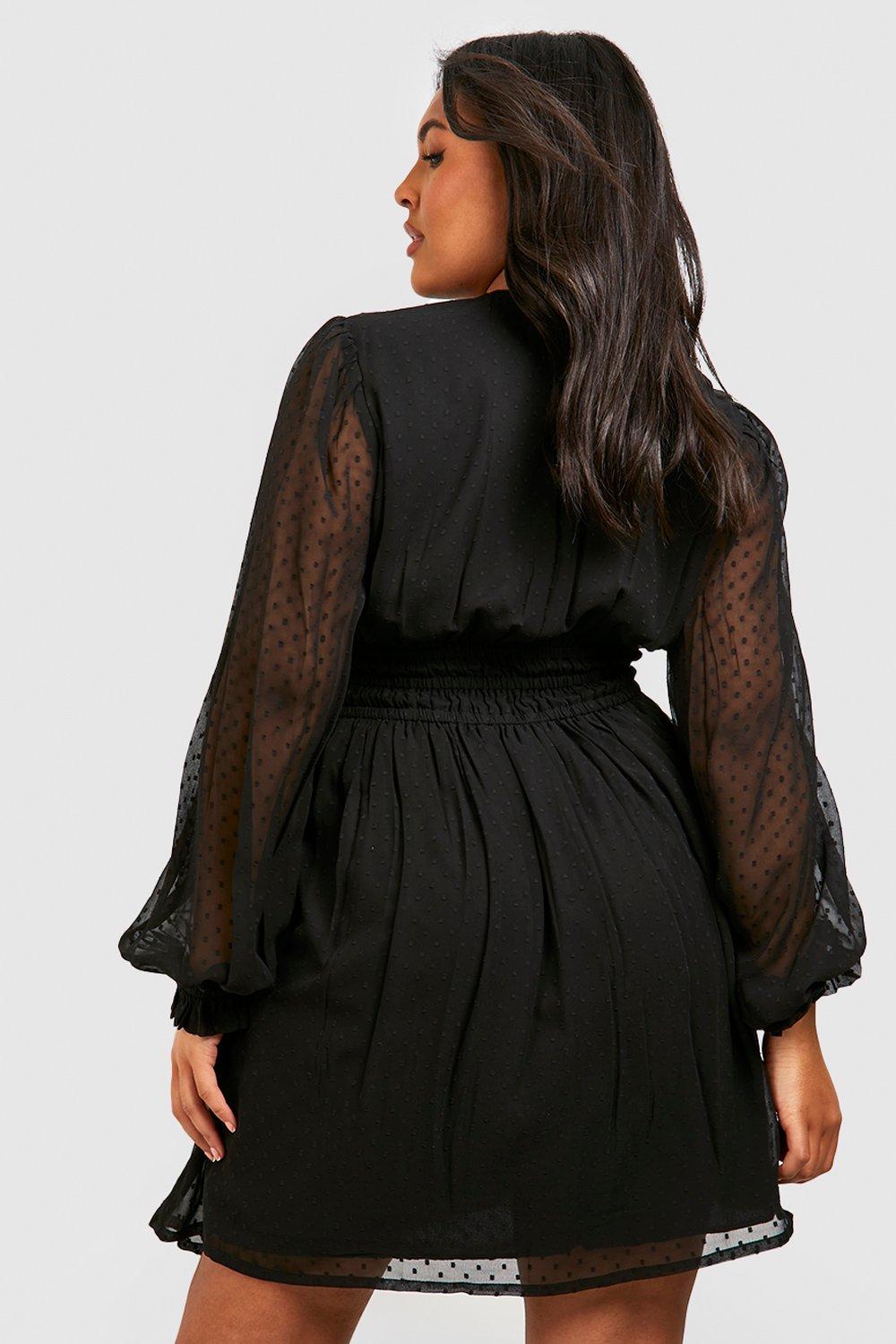 Black long sleeve 2025 skater dress plus size