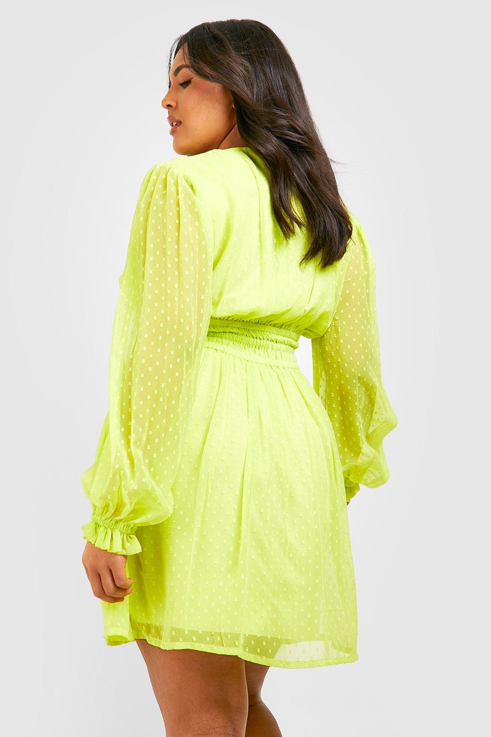 Neon yellow cheap long sleeve dress