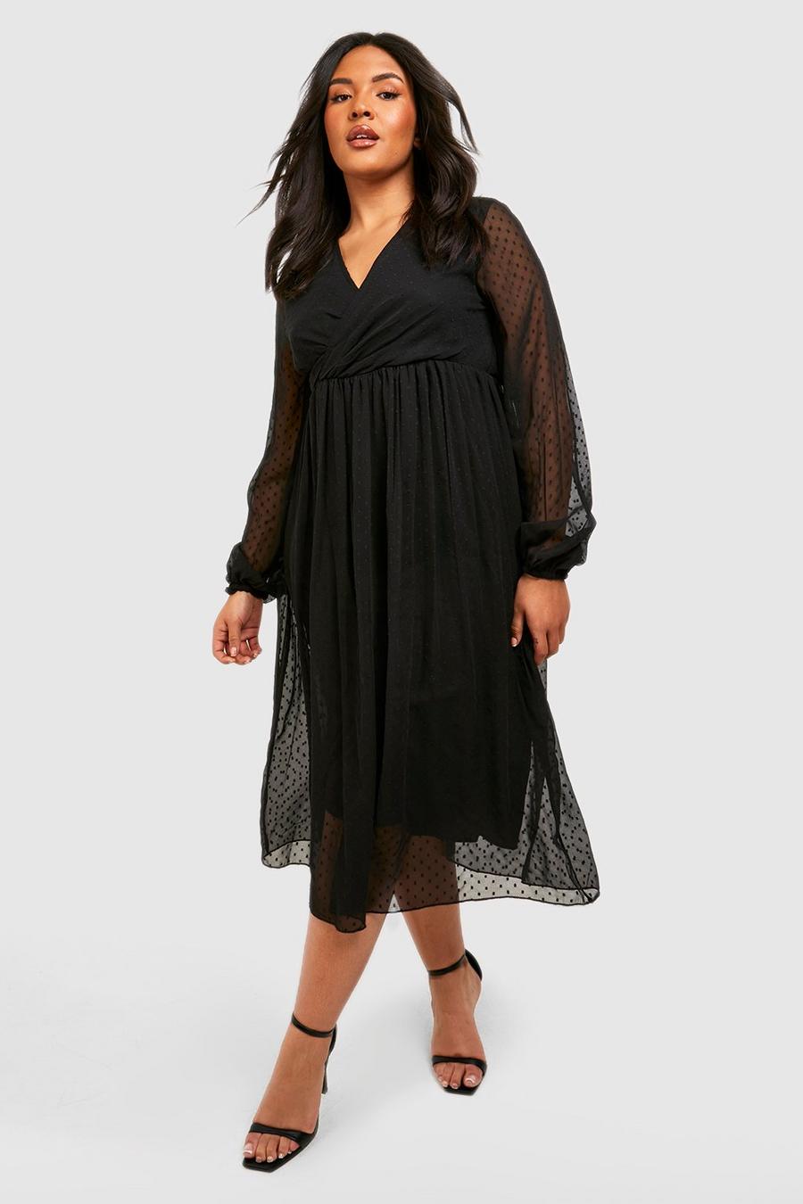 Black Plus Midiklänning med tvinnad detalj image number 1