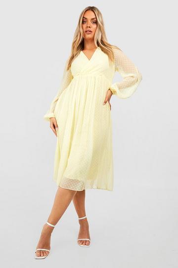 Plus Dobby Twist Front Midi Dress lemon