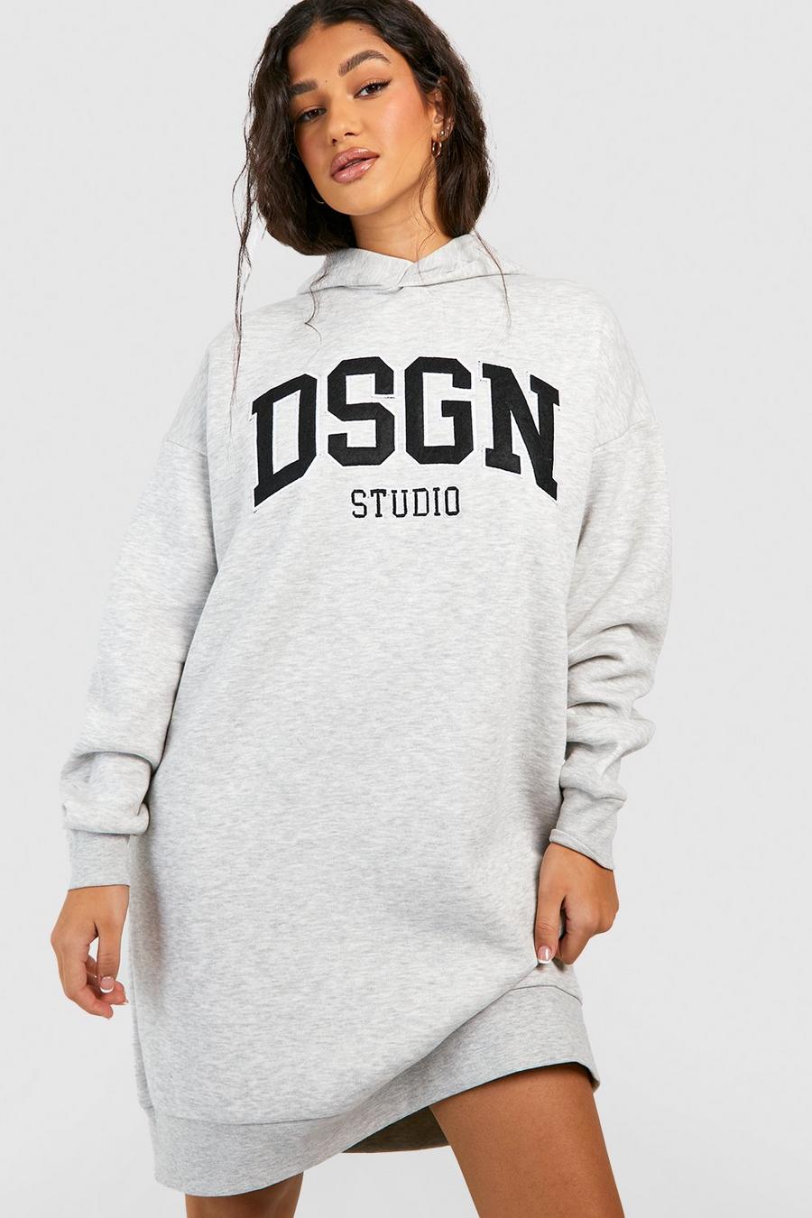 Ash grey Applique Embroidered Oversized Hooded Sweat Dress image number 1