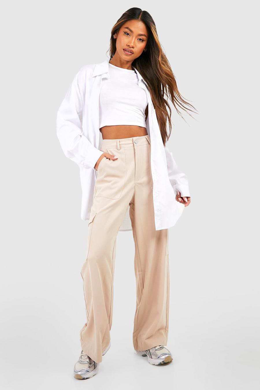 Beige Cargo Wide Leg Trousers image number 1