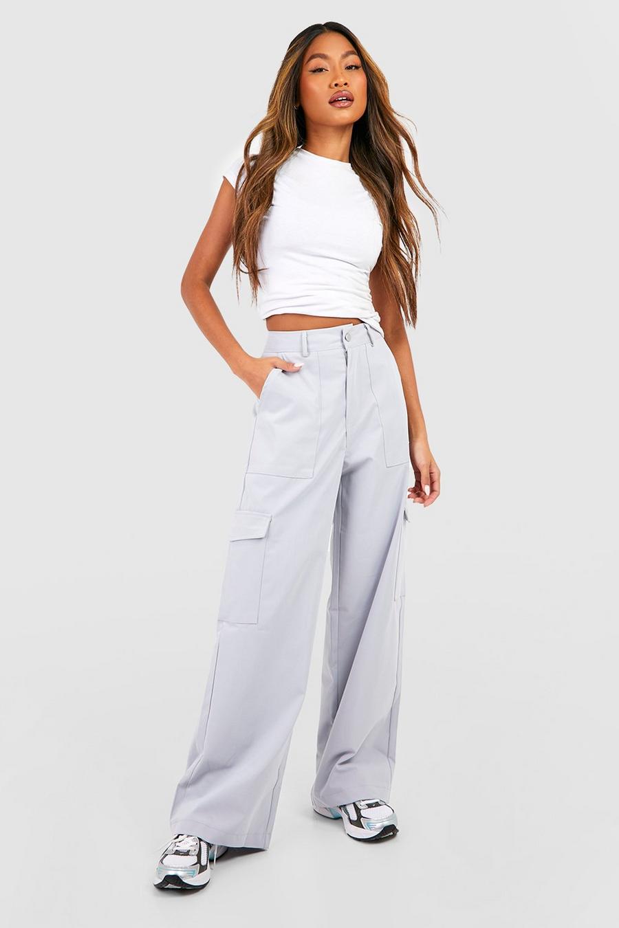 Grey Cargo Wide Leg Trousers image number 1