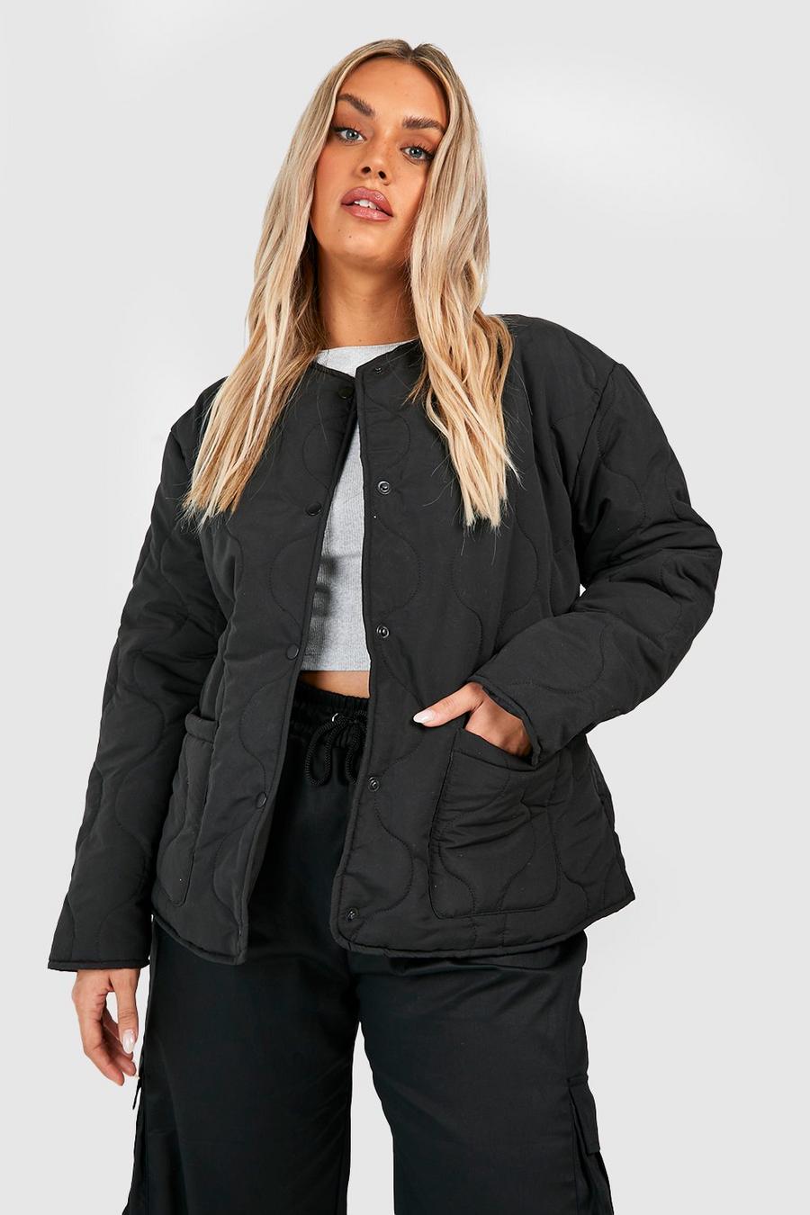 Black Plus Quilted Belted Jacket