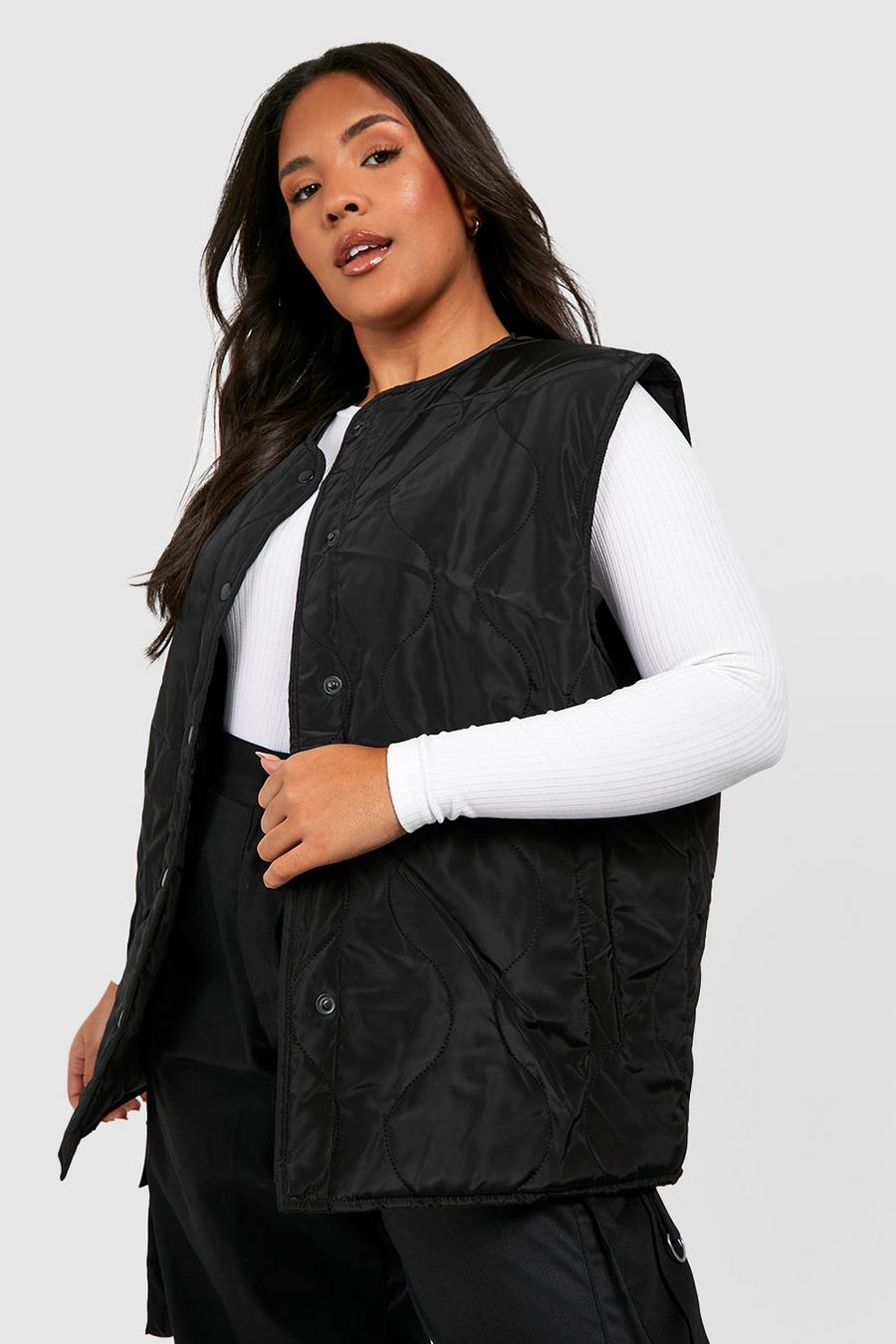 Black Plus Quilted Boxy Gilet image number 1