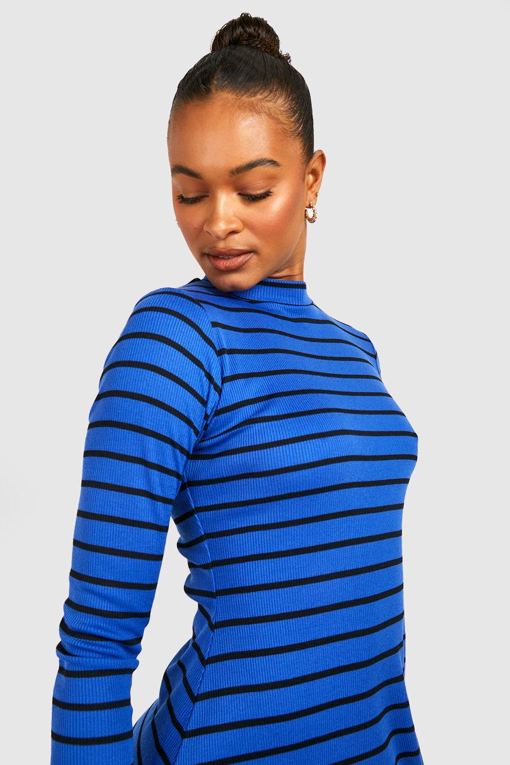 Blue and white striped long hot sale sleeve dress