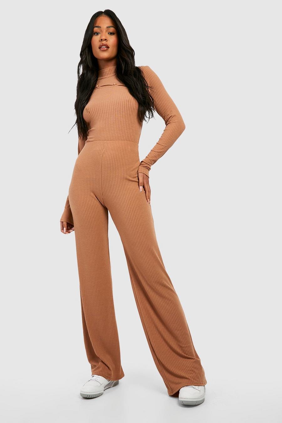 Stone Tall Soft Rib Wide Leg High Waist Trousers image number 1