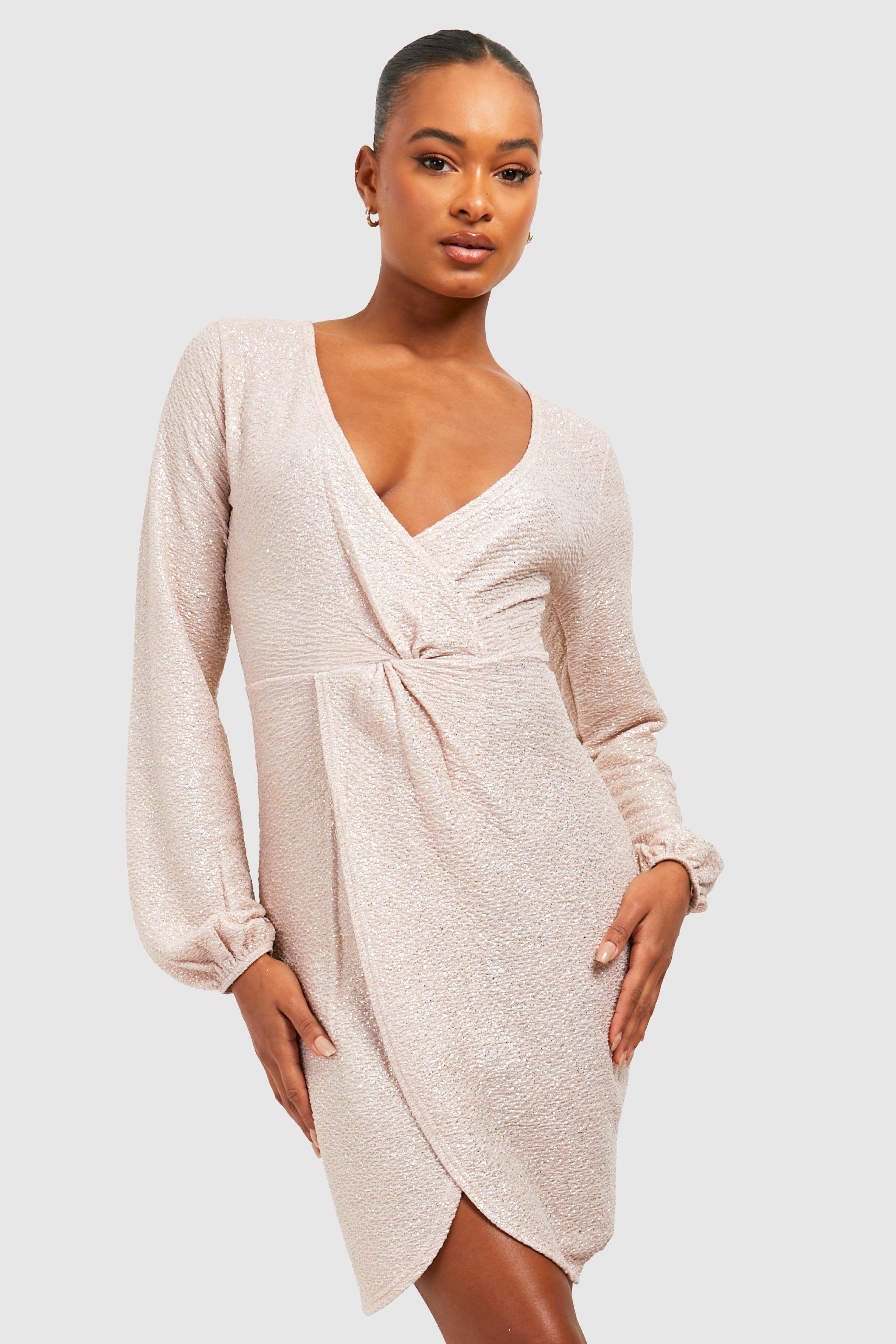 Tall Glitter Wrap Twist Mini Dress