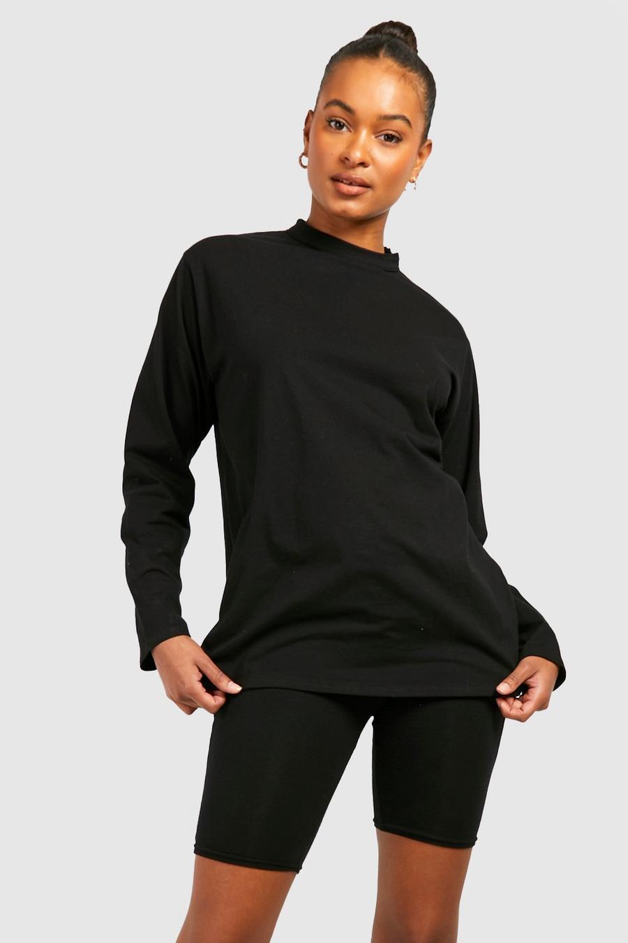Tall - T-shirt oversize en coton à manches longues, Black noir