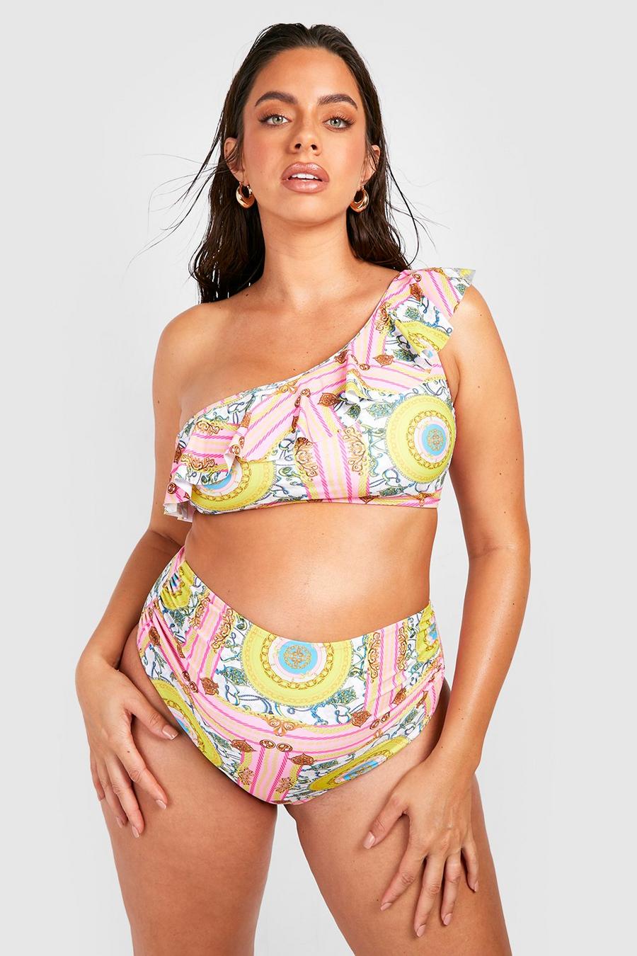 MakeMeChic Women's Maternity 2 Piece Swimsuit Floral Ruched Ruffle Hem High  Waisted Bikini Set Bathing Suits