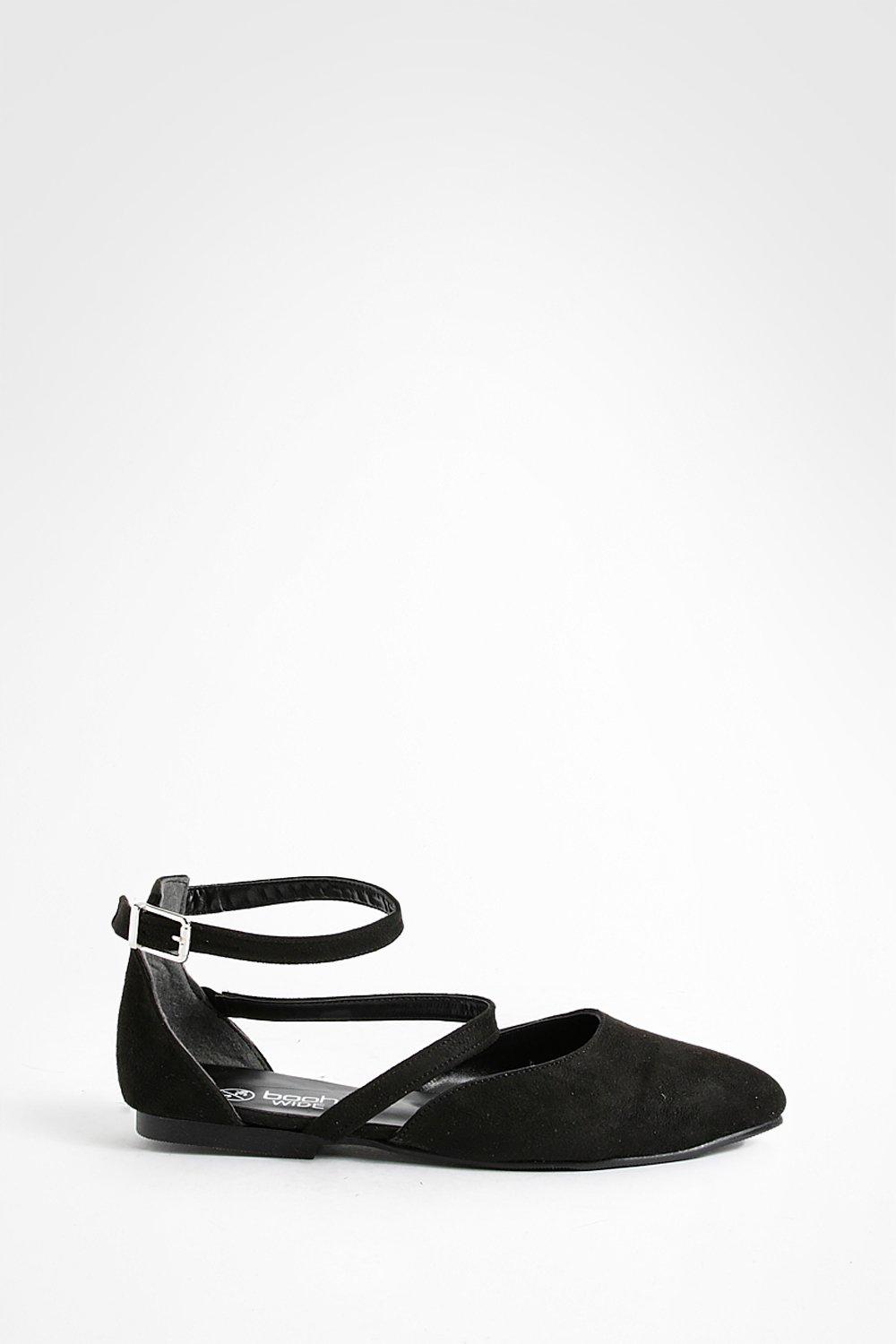 Wide Width Asymmetrical Strap Pointed Flats