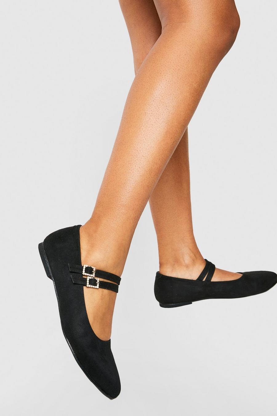 Black Diamante Buckle Pointed Flats image number 1