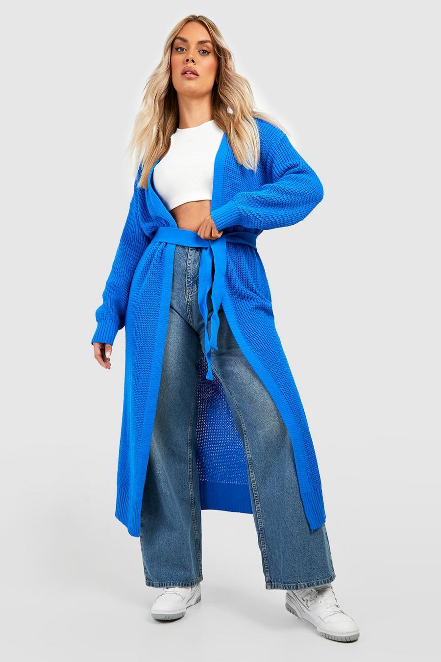 Cobalt azzurro Plus Longline Knitted Maxi Cardigan image number 1