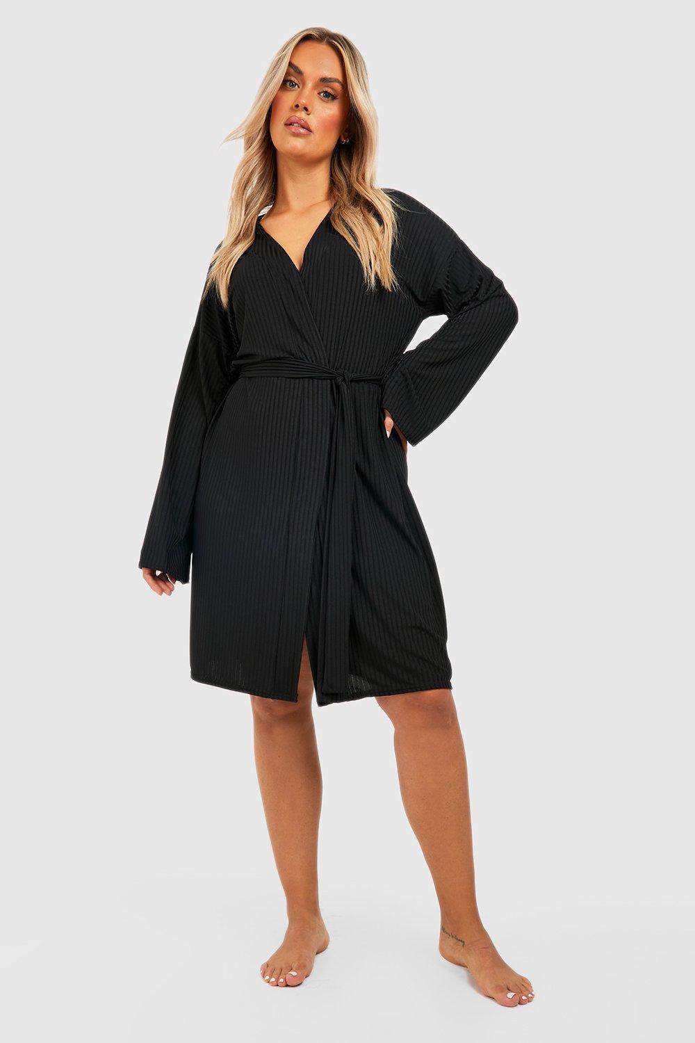 Plus Soft Rib Dressing Gown boohoo UK