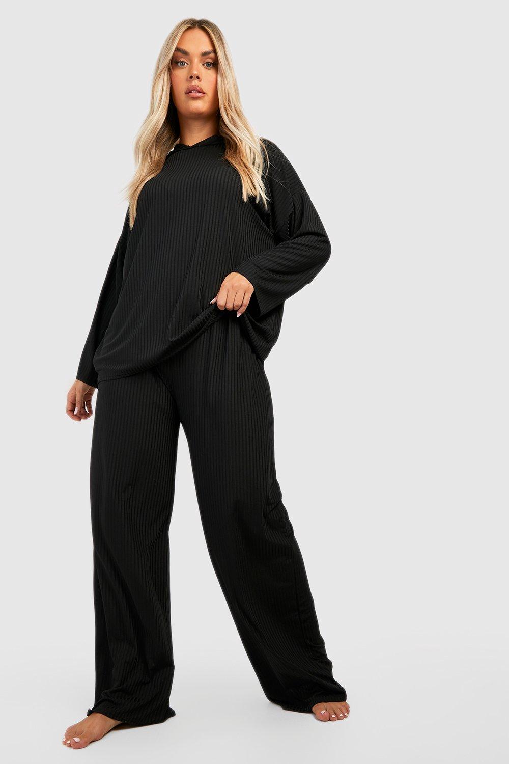 Plus Soft Rib Hooded Lounge Set boohoo