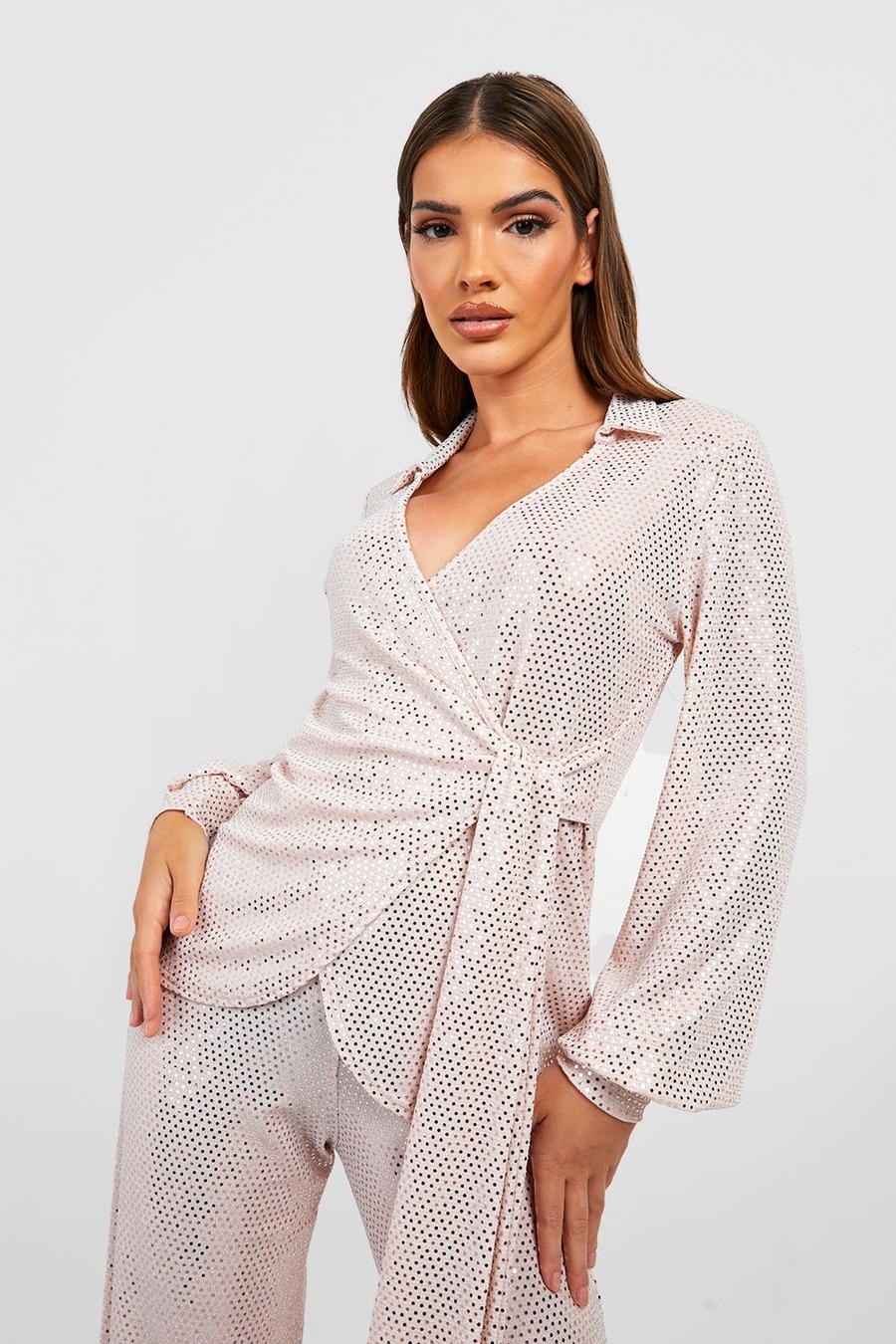 Champagne beis Sequin Tie Side Shirt