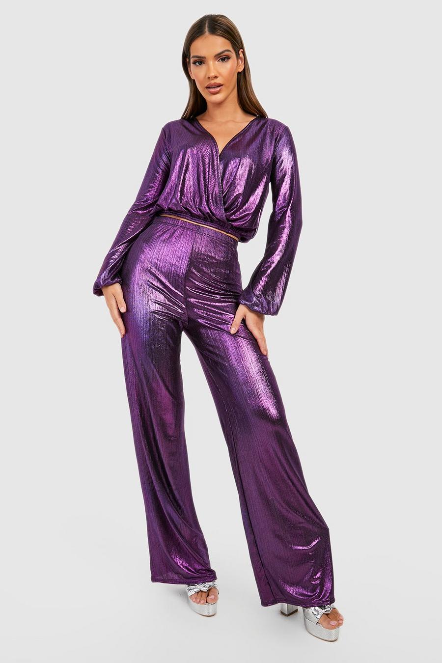 Metallic-Hose mit weitem Bein, Purple