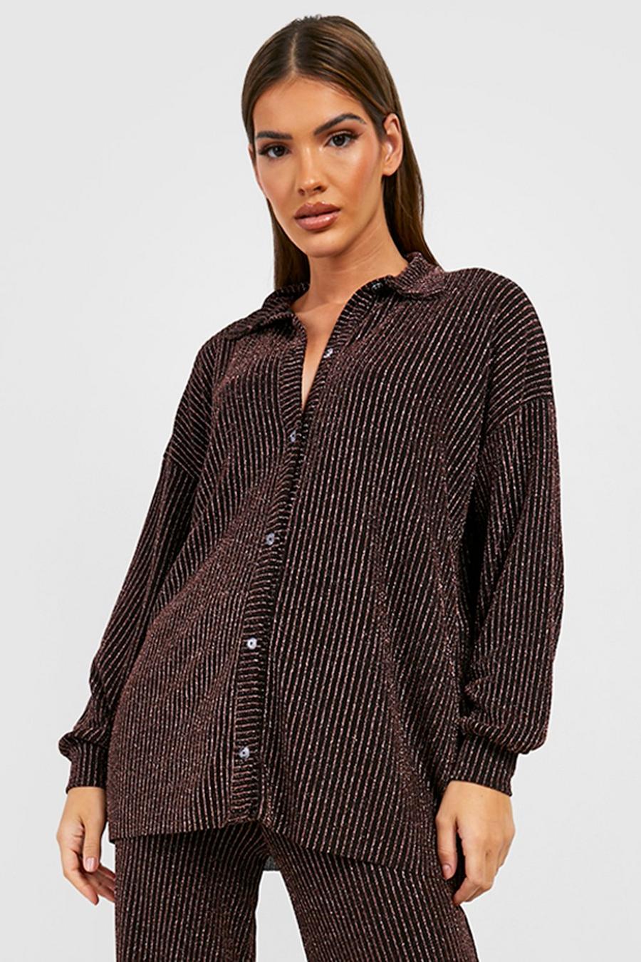 Rose gold Metallic Plisse Oversized Relaxed Fit Shirt image number 1