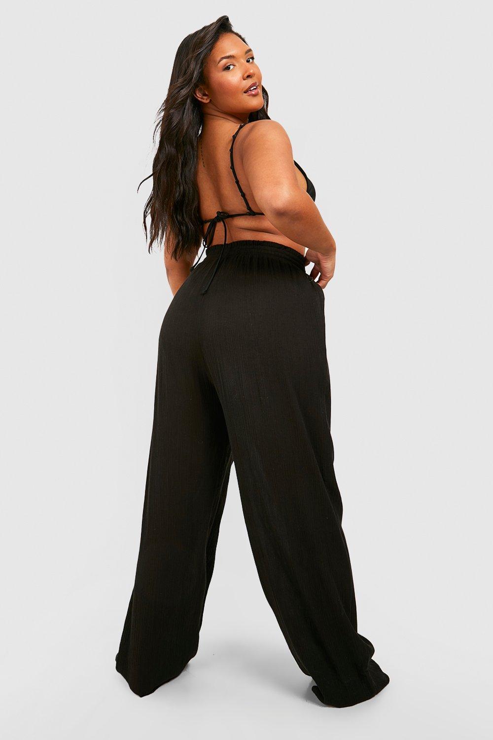 Shirred Waist Woven Wide Leg Beach Pants