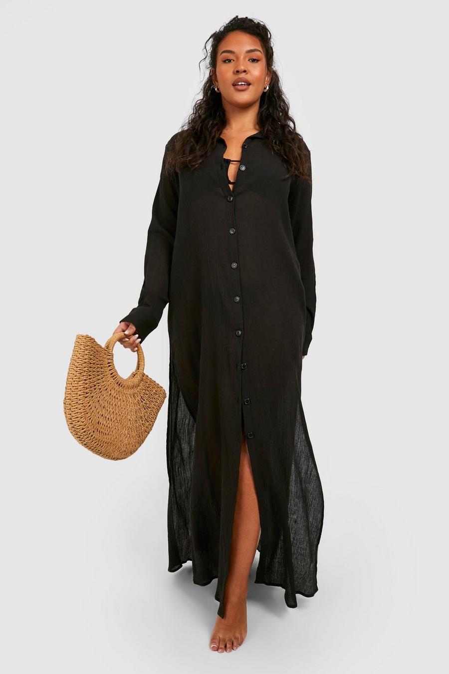 Black Plus Cheesecloth Maxi Beach Cover Up image number 1