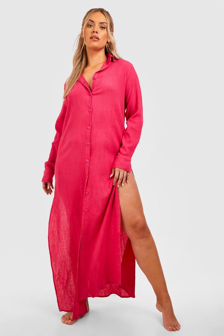 Hot pink Plus Cheesecloth Maxi Beach Cover Up image number 1
