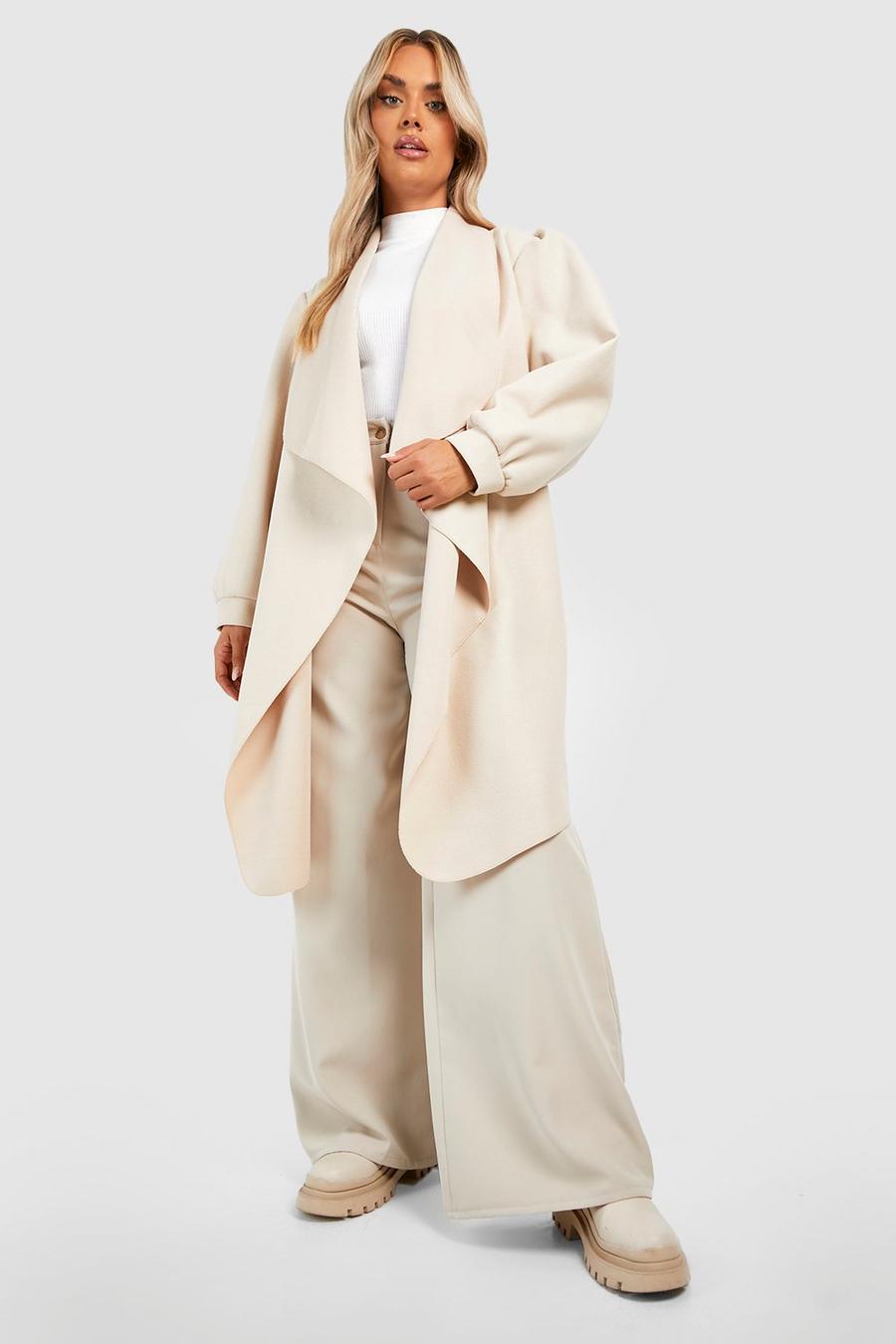 Stone Plus Puff Sleeve Waterfall Duster Coat image number 1