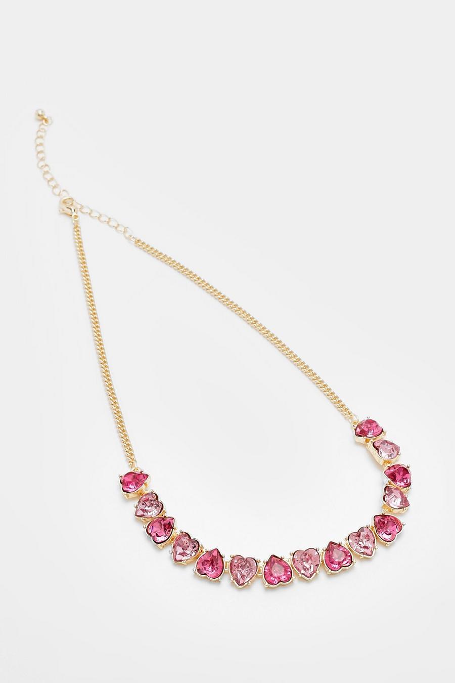 Pink Tonal Heart Row Necklace