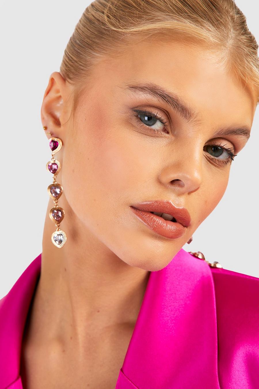 Pink Ombre Crystal Row Drop Earrings image number 1