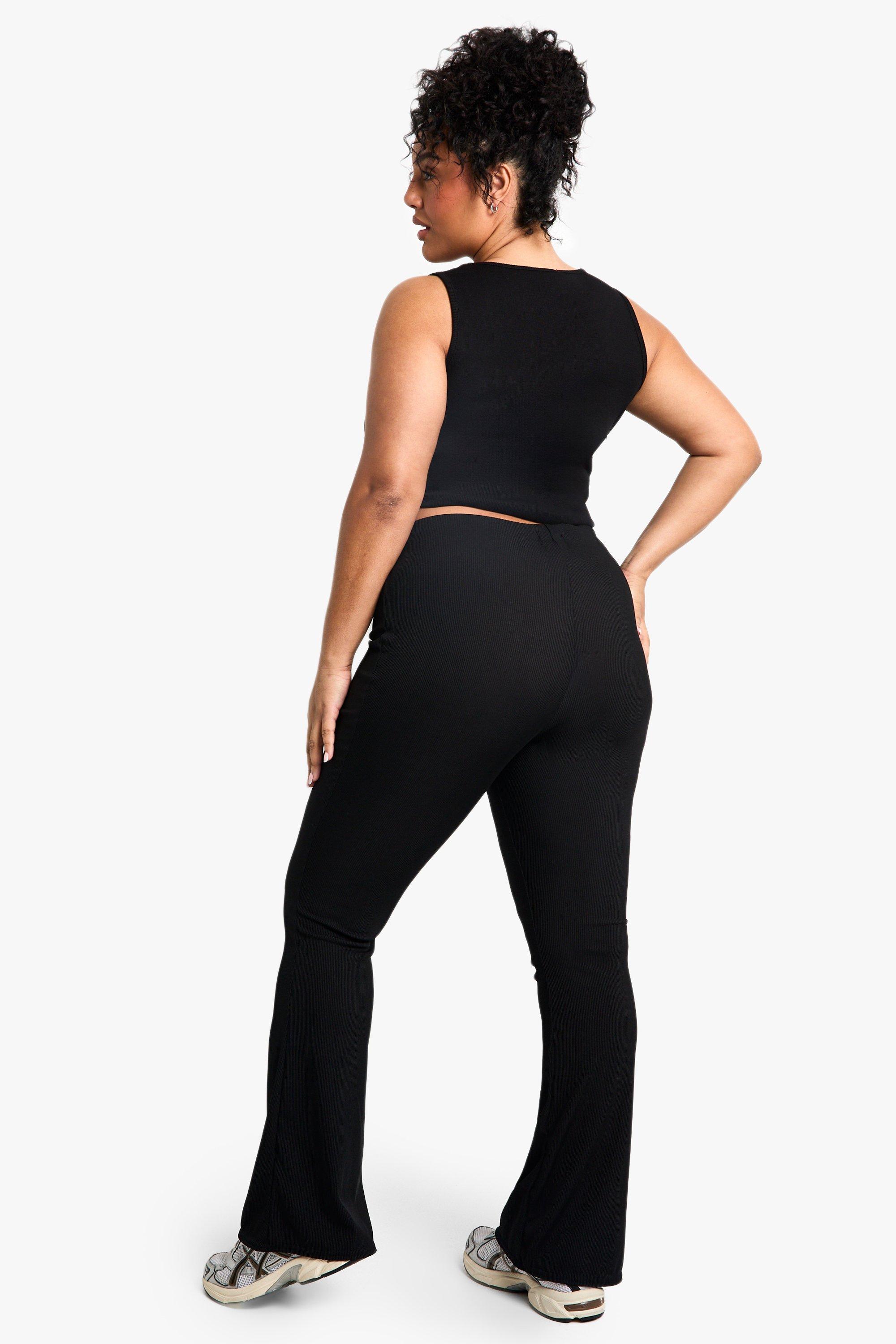 Plus Basic Ribbed High Waisted Flare Pants