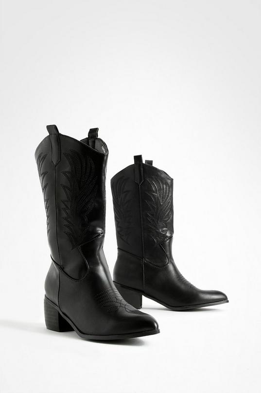 Wide Fit Tab Detail Ankle Cowboy Western Boots | Boohoo UK