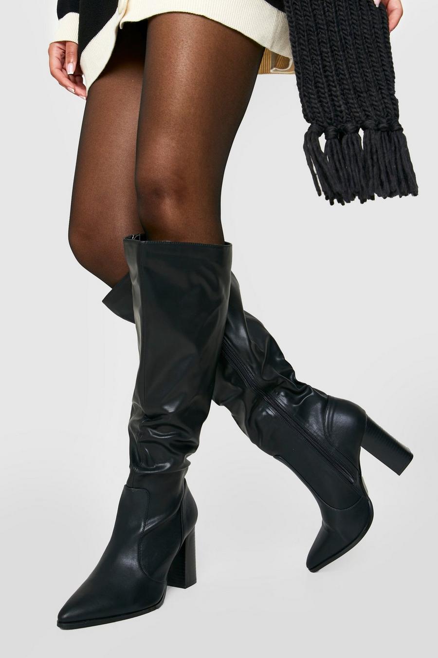 Black Wide Fit Knee High Pointed Toe Boots image number 1