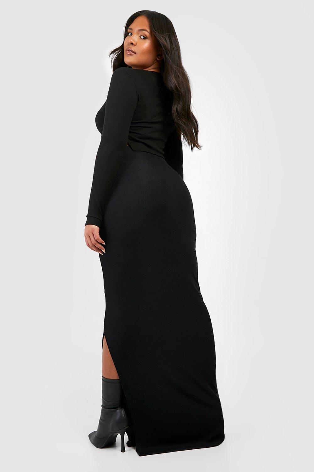 Black high waisted maxi skirt with slits best sale