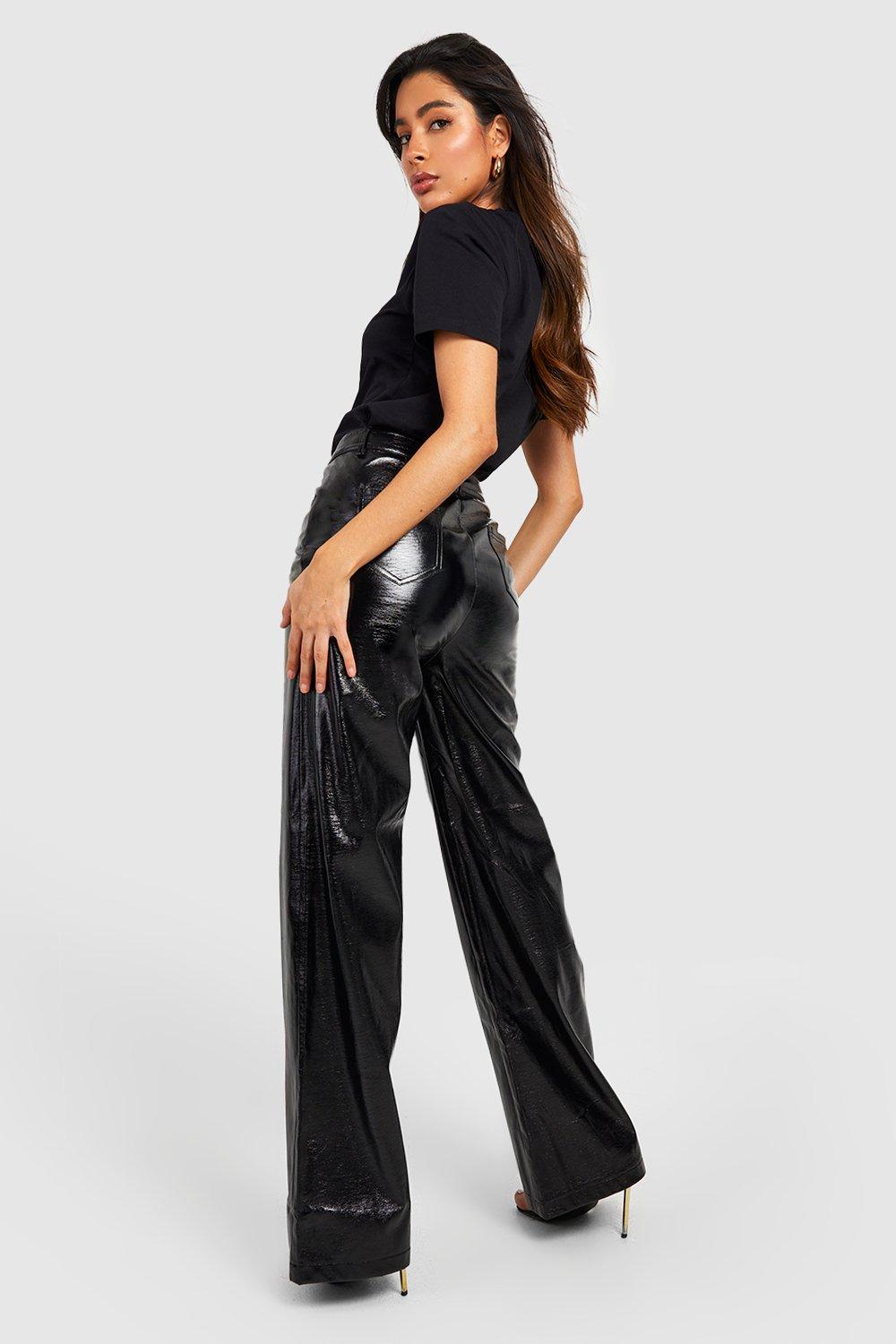 High Waisted Metallic Full Length Trousers boohoo