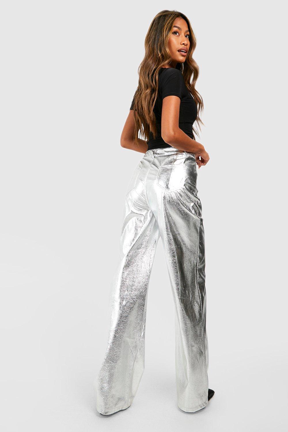 Metallic silver 2024 palazzo pants