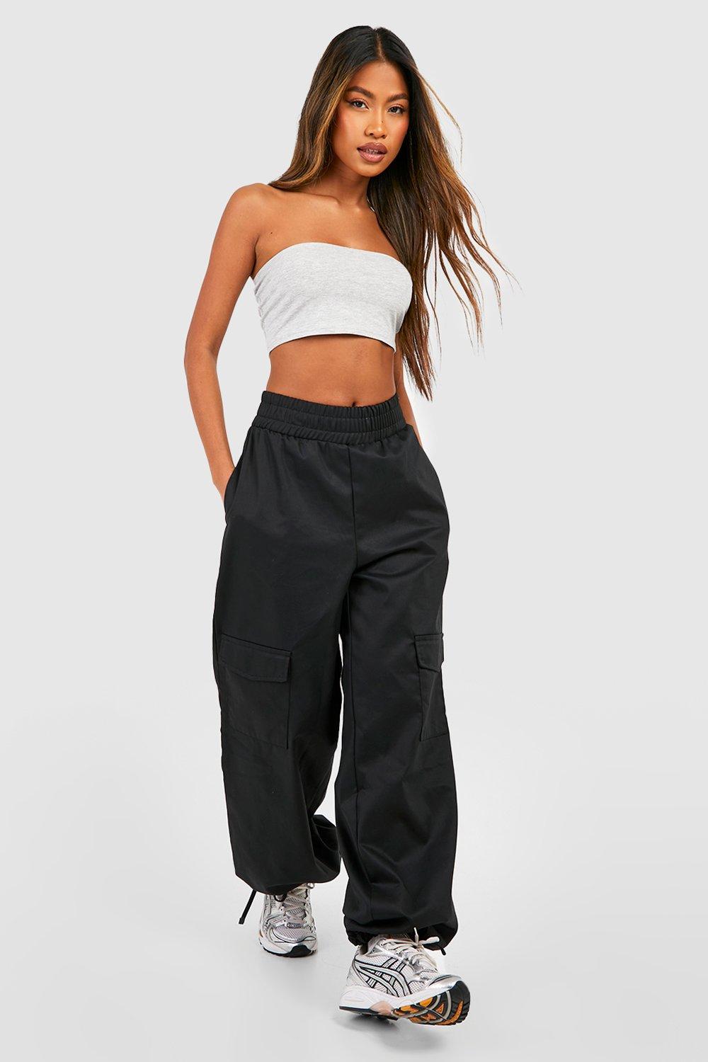 Buy Boohoo Satin Tie Cuff Cargo Joggers In Black