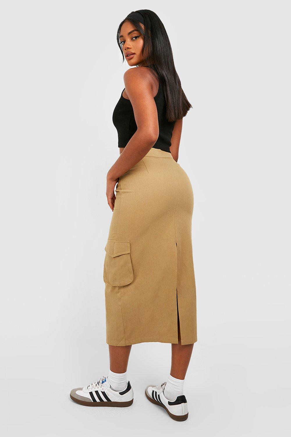 Khaki utility hotsell midi skirt