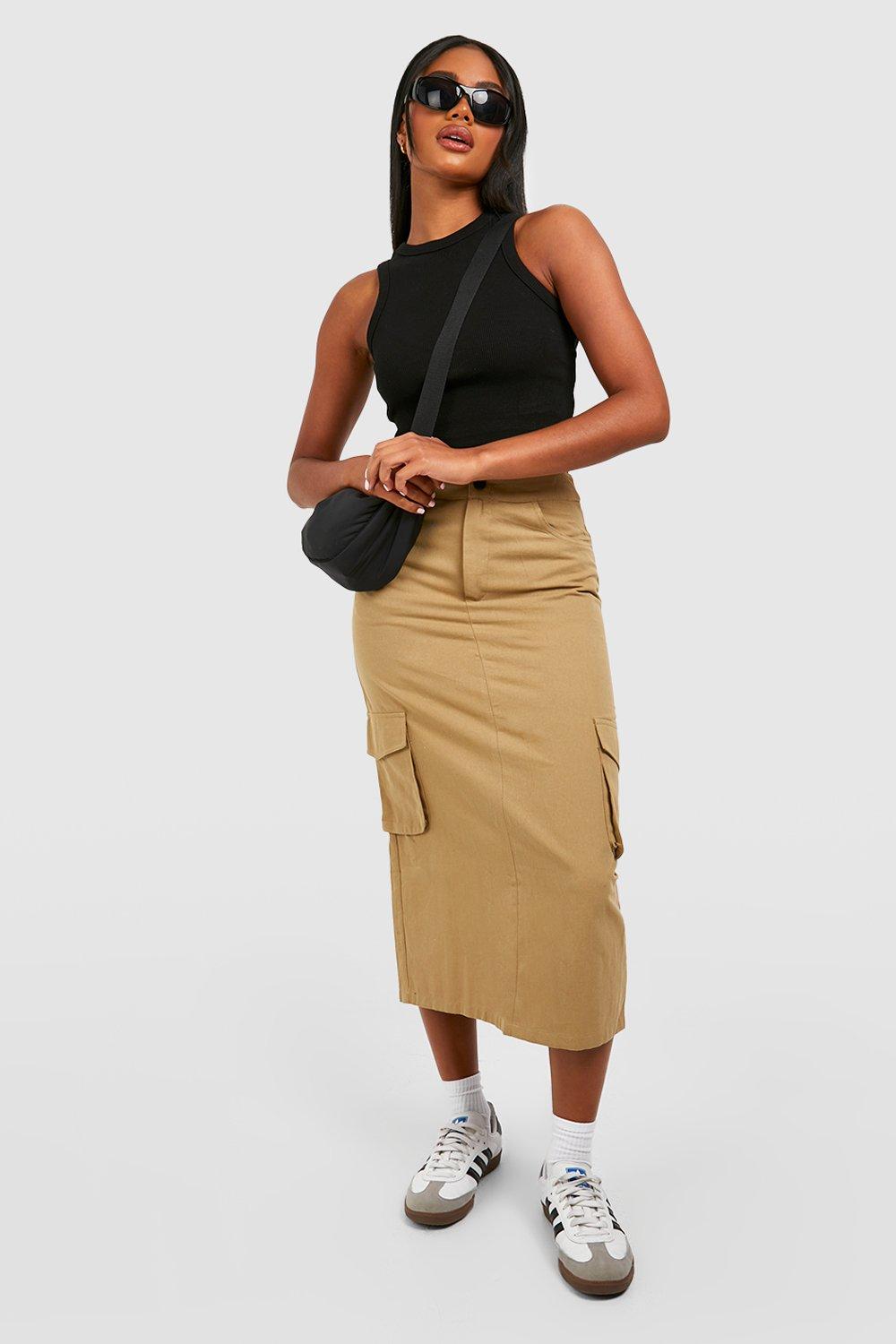 Split Back Cargo Midi Skirt