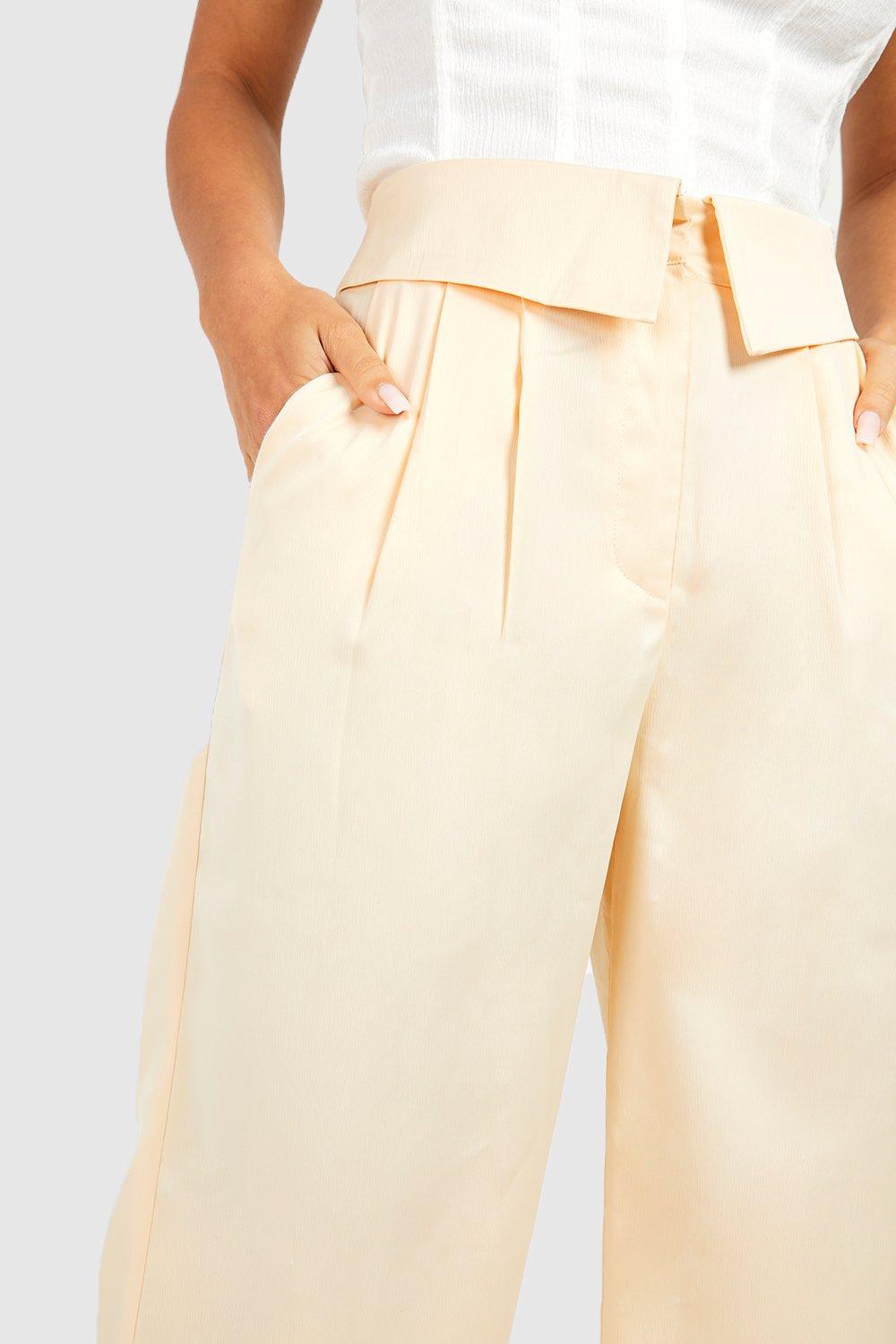 Trend Alert Beige Belted High-Waisted Wide-Leg Pants