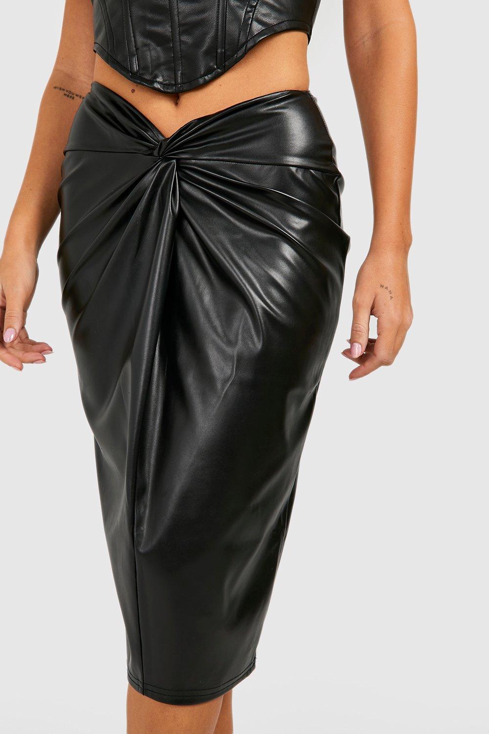 Leather Look Knot Front Midaxi Skirt