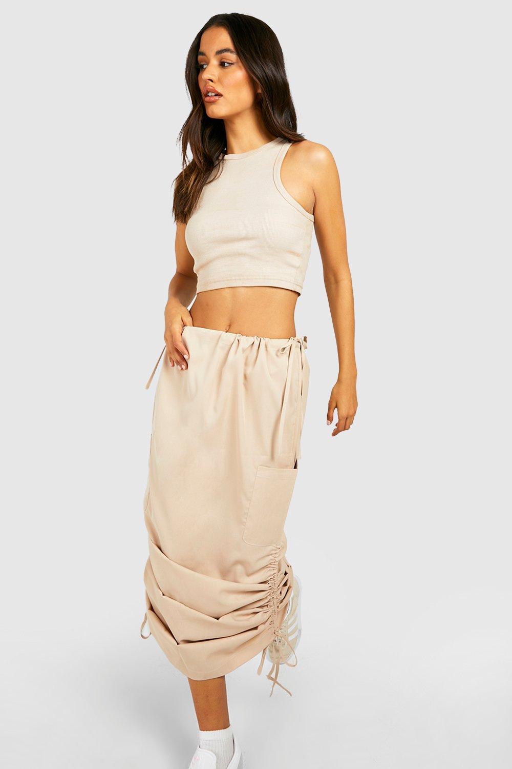 Beige ruched cheap skirt