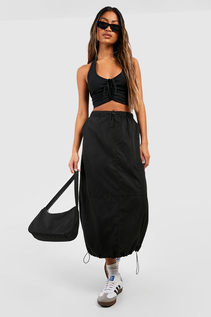 Black svart Parachute Drawcord Toggle Detail Midaxi Skirt