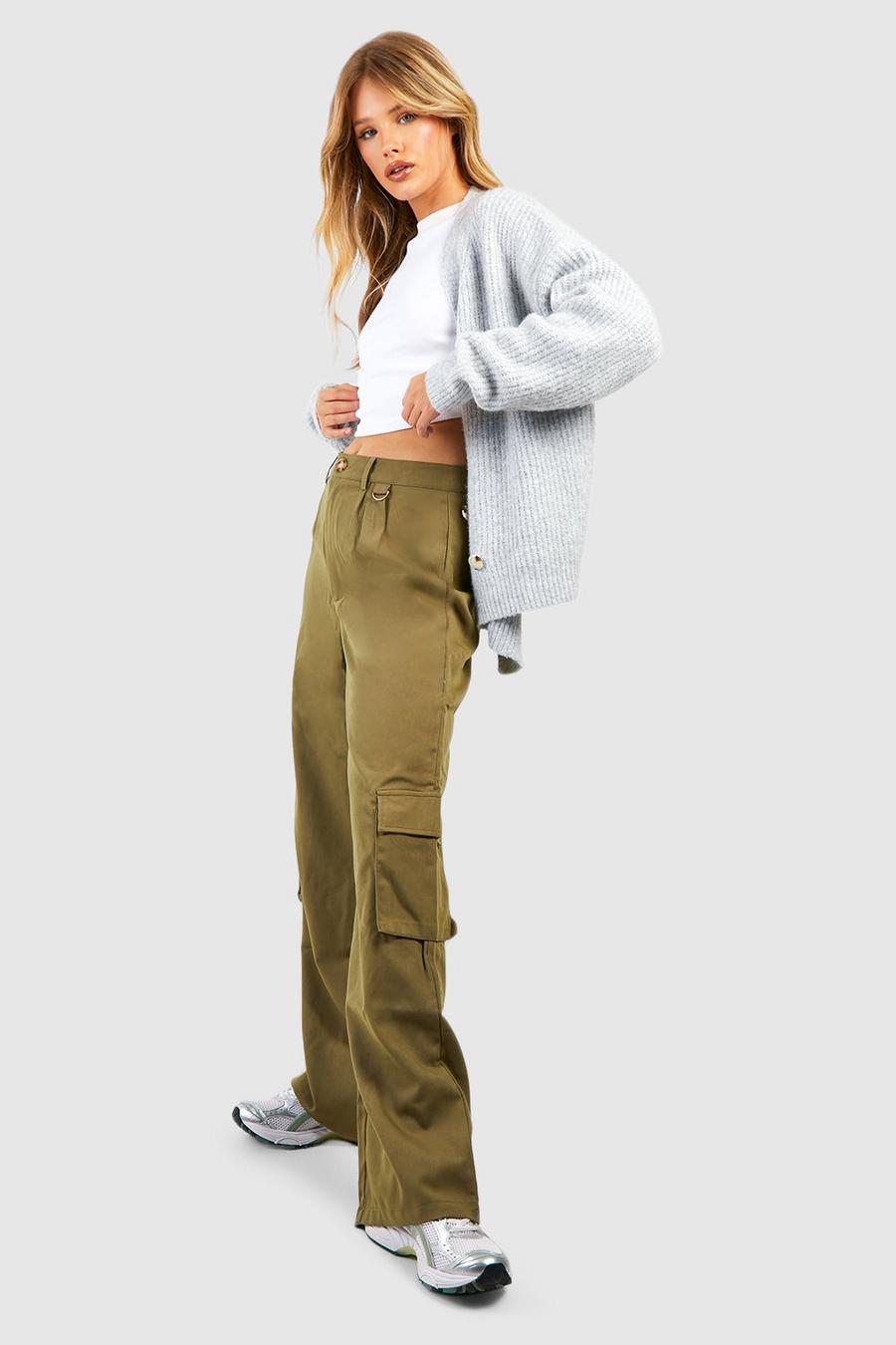 Khaki High Waisted Tailored Cargo Trousers image number 1