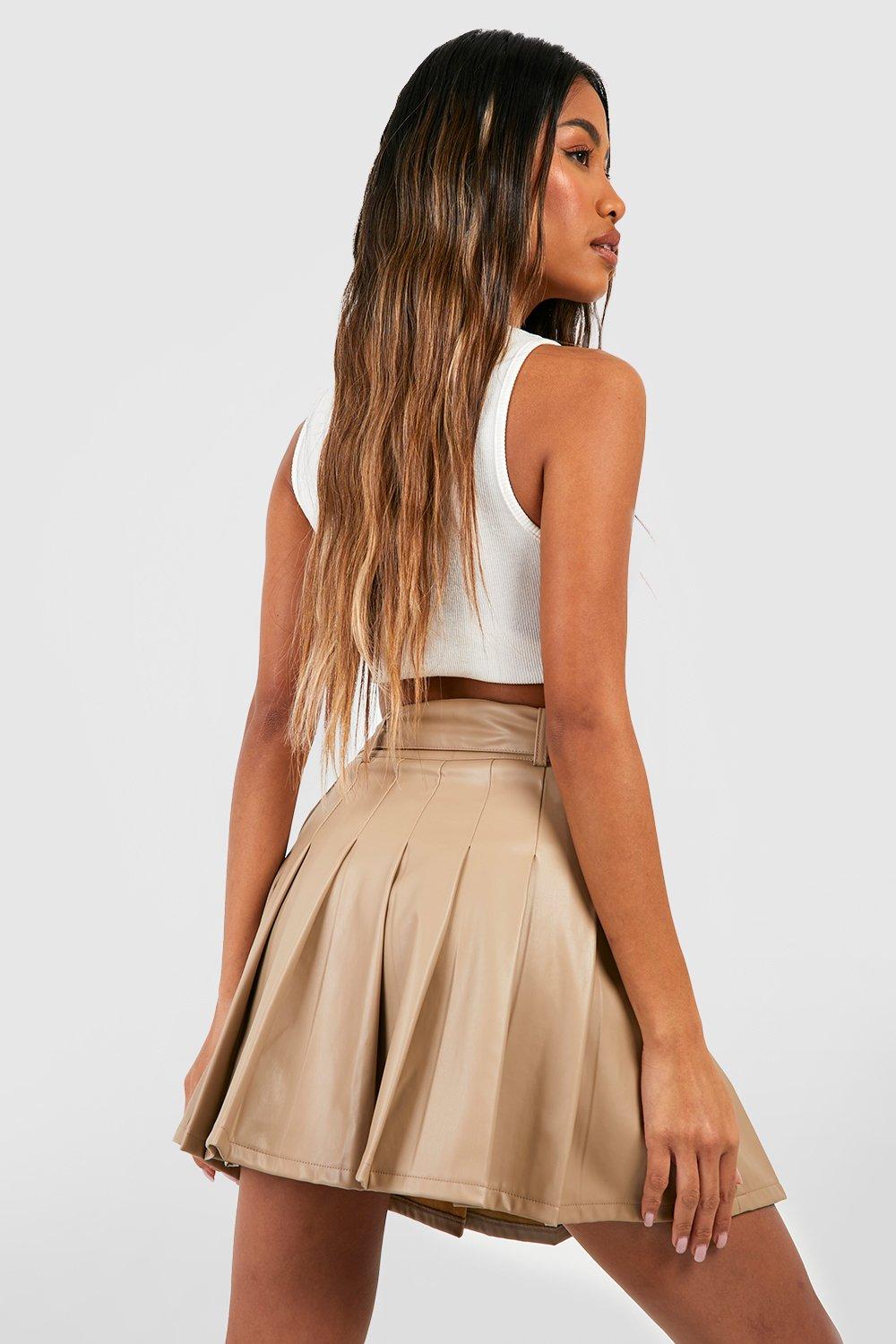 Brown leather skirt boohoo sale