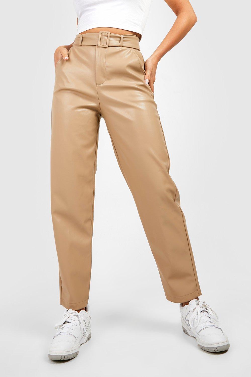 Faux Leather High-Rise Tapered Cargo Pant