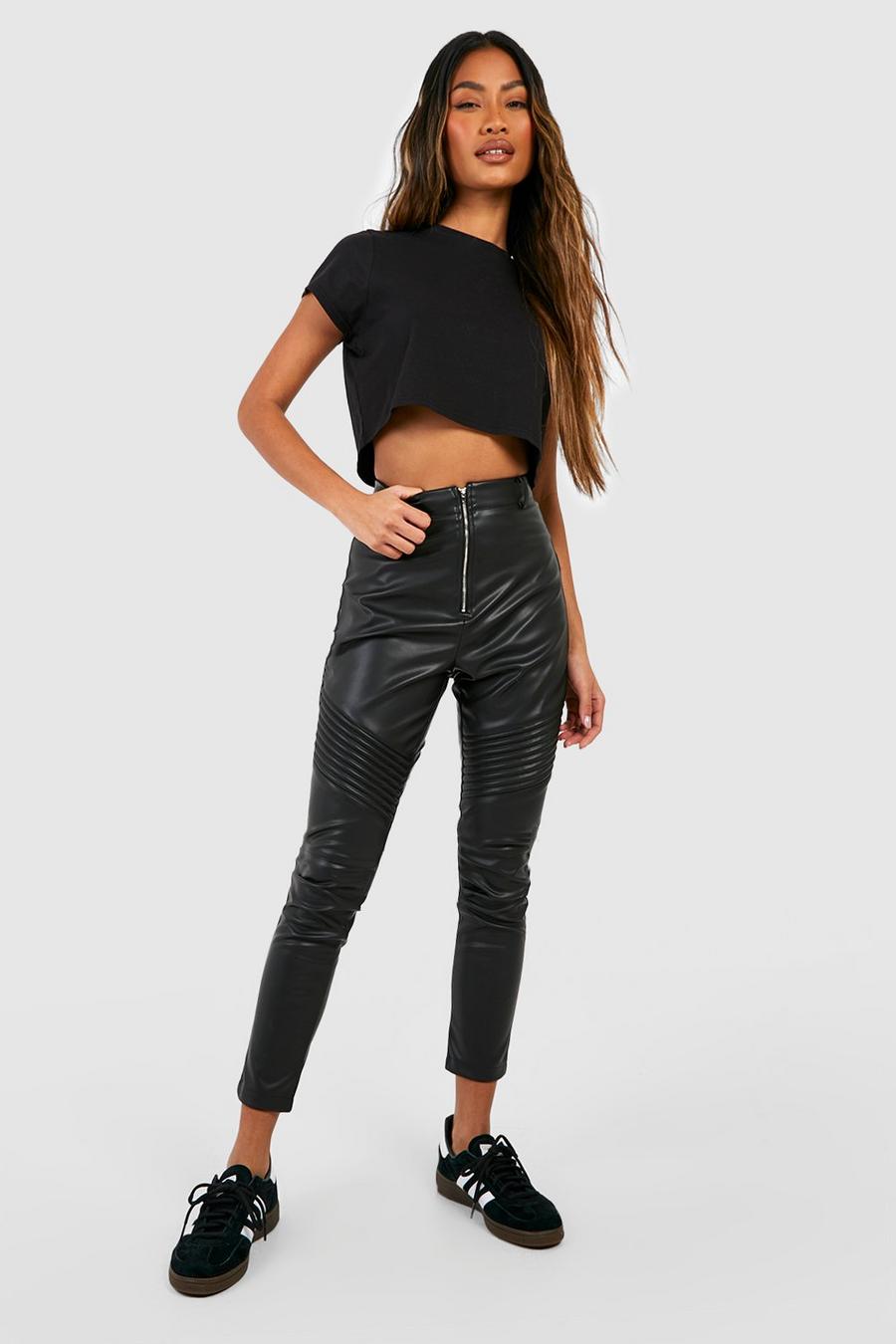 Black Faux Leather High Waisted Moto Skinny Pants image number 1