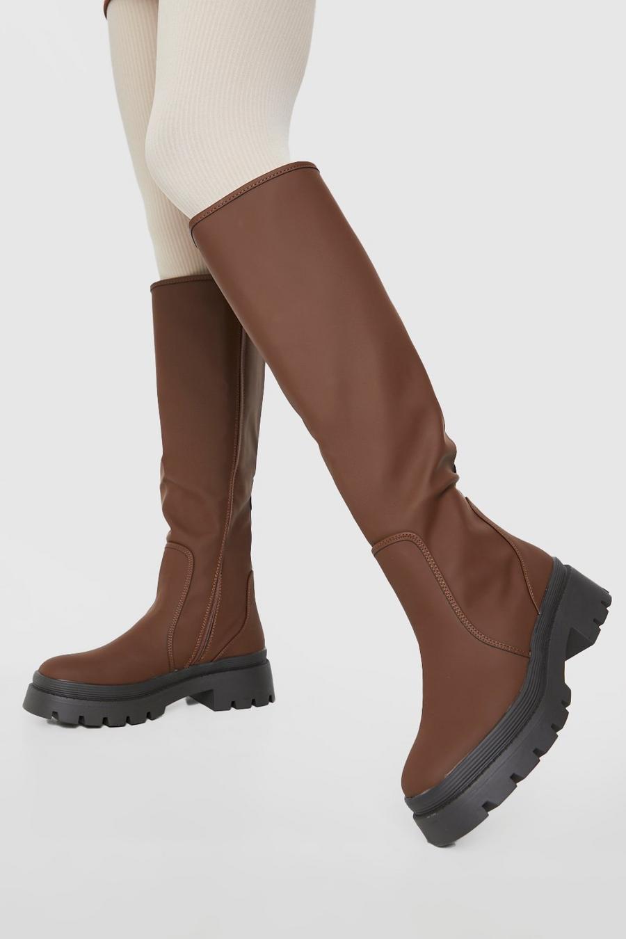 Chocolate brown Rubber Knee High Boots